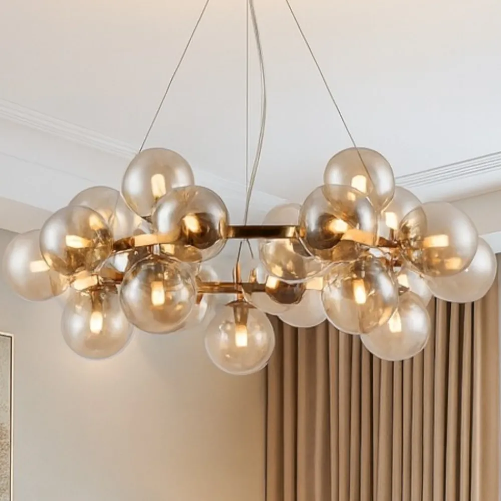 Lampadari Moderni-Maytoni lampadario dallas moderno per soggiorno oro sfere vetro ambra trasparente
