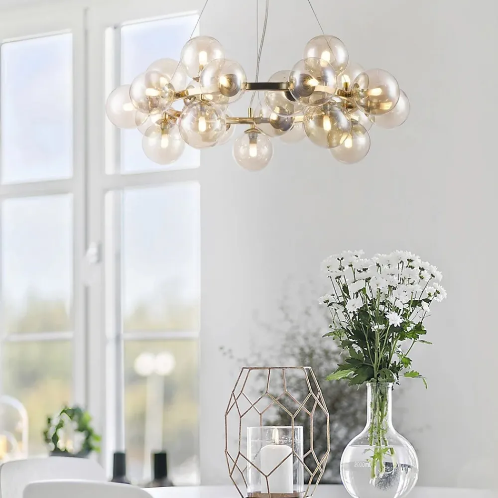 Lampadari Moderni-Maytoni lampadario dallas moderno per soggiorno oro sfere vetro ambra trasparente