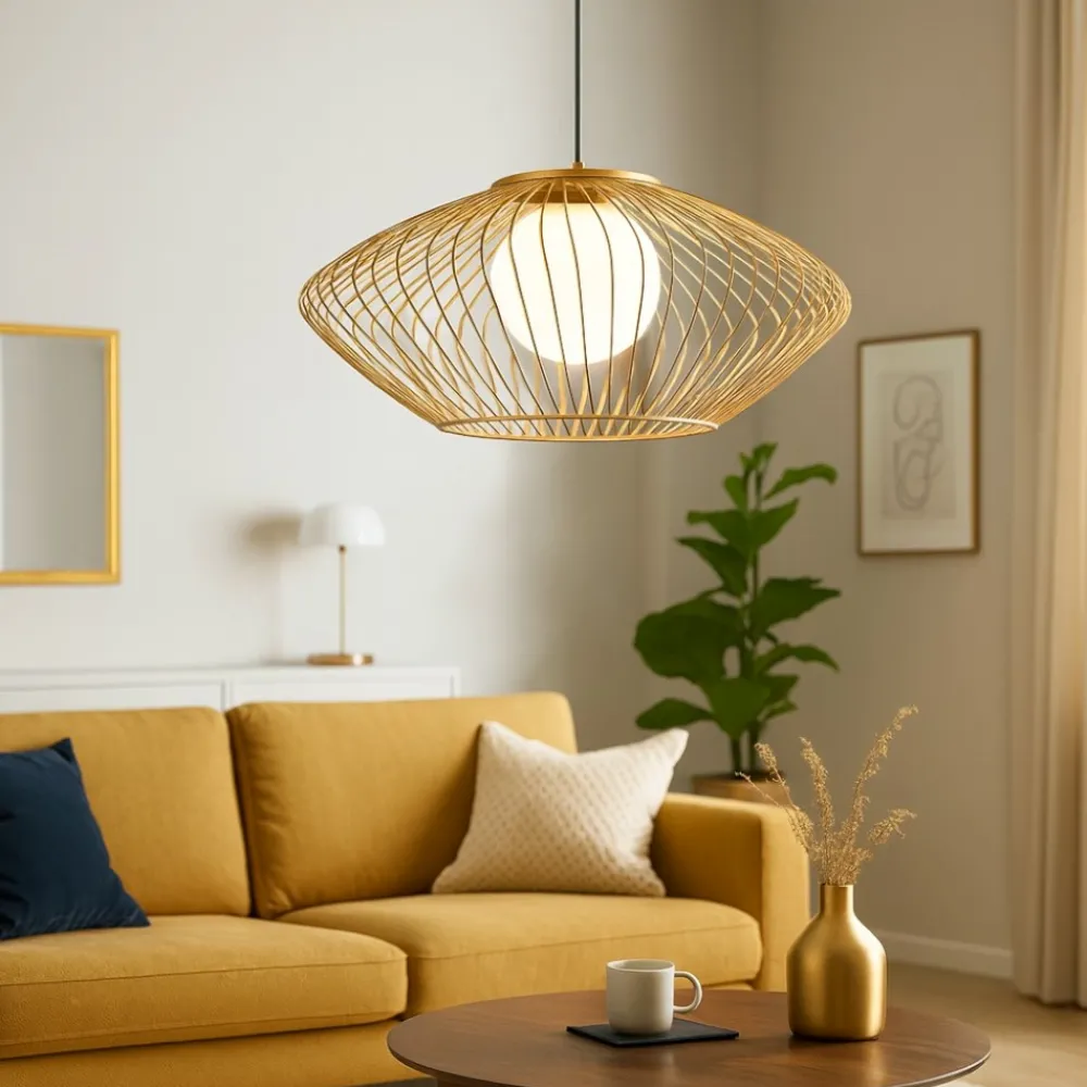 Lampadari Moderni-Maytoni lampadario design metallo oro per soggiorno plec