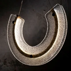 Lampadario Camera Da Letto-Maytoni lampadario led 18w 3000k maya arco pendente oro vetro lavorato