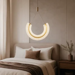 Lampadario Camera Da Letto-Maytoni lampadario led 18w 3000k maya arco pendente oro vetro lavorato