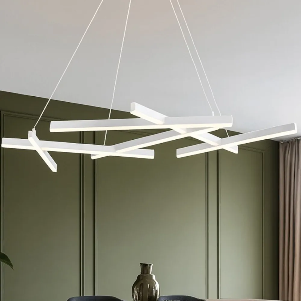 Lampadari Moderni-Maytoni lampadario line bianco led 75w 3000k per tavolo soggiorno moderno