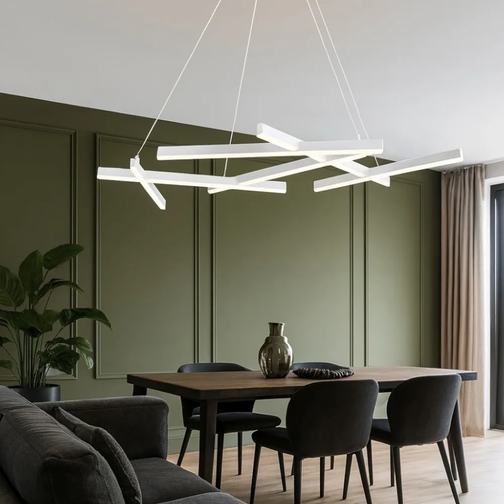 Lampadari Moderni-Maytoni lampadario line bianco led 75w 3000k per tavolo soggiorno moderno