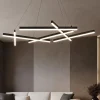Lampadari Moderni-Maytoni lampadario line tagli di luce moderno led 75w 3000k nero per soggiorno