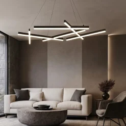 Lampadari Moderni-Maytoni lampadario line tagli di luce moderno led 75w 3000k nero per soggiorno