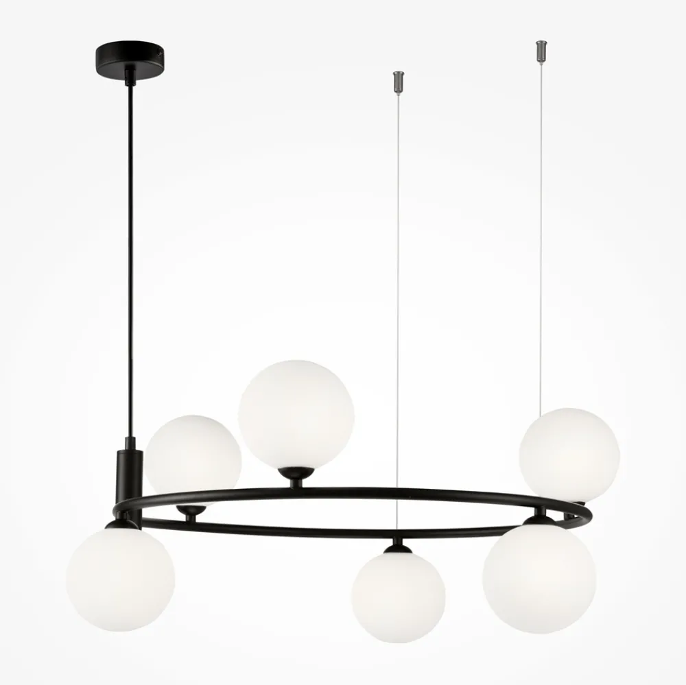 Lampadari Cucina-Maytoni lampadario per cucina moderna ring nero sfere vetro bianco