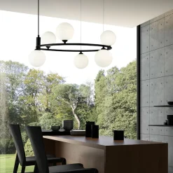 Lampadari Cucina-Maytoni lampadario per cucina moderna ring nero sfere vetro bianco