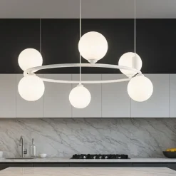 Lampadari Cucina-Maytoni lampadario ring per cucina moderna bianco sfere vetro bianco