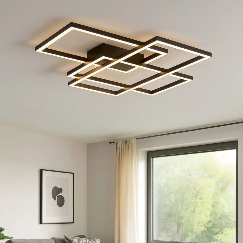 Plafoniere Moderne-Maytoni line plafoniere led 80w 3000k geometrica rettangoli nera per soggiorno