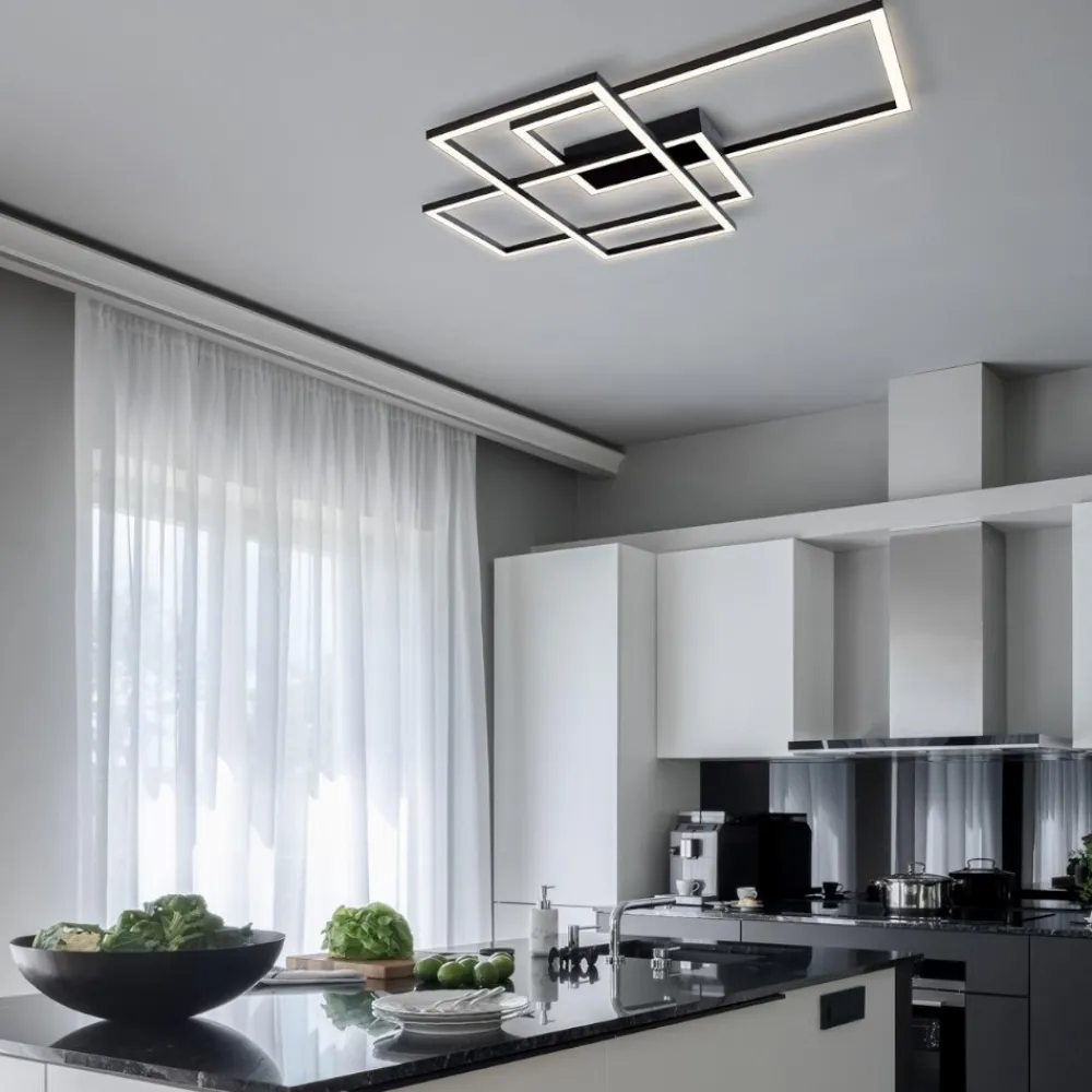 Plafoniere Moderne-Maytoni line plafoniere led 80w 3000k geometrica rettangoli nera per soggiorno