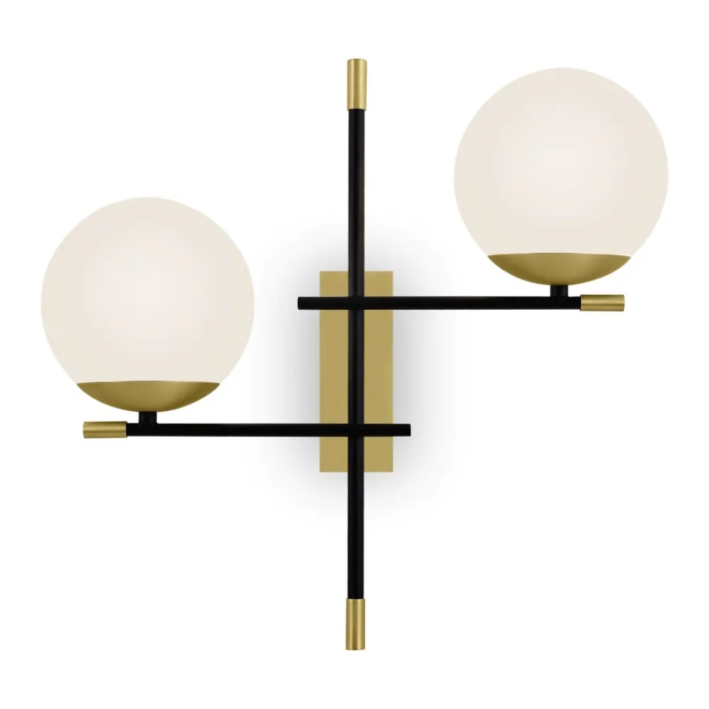 Applique Da Parete-Maytoni nostalgia applique da parete nero oro 2 luci sfere vetro per soggiorno