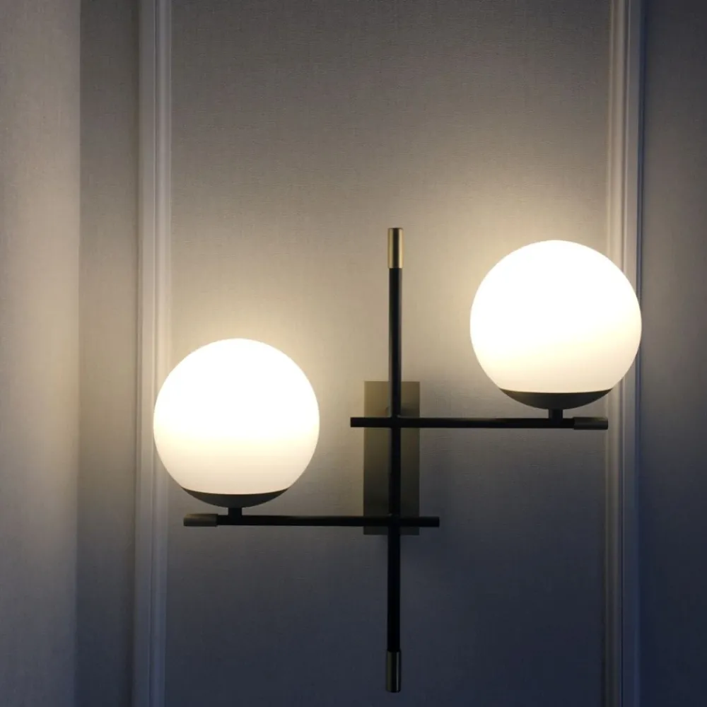 Applique Da Parete-Maytoni nostalgia applique da parete nero oro 2 luci sfere vetro per soggiorno