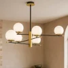 Lampadari Moderni-Maytoni nostalgia lampadario da soggiorno nero oro 6 luci sfere vetro bianco