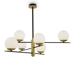 Lampadari Moderni-Maytoni nostalgia lampadario da soggiorno nero oro 6 luci sfere vetro bianco