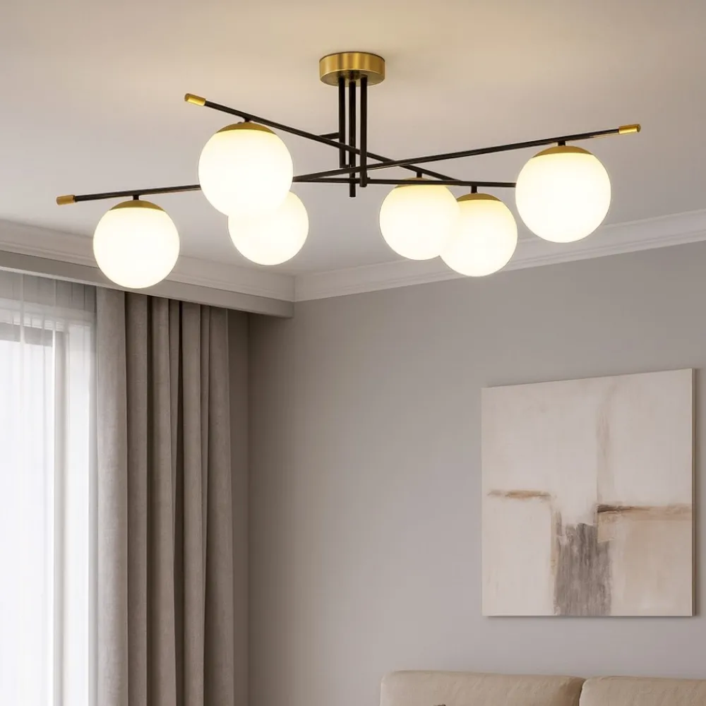 Plafoniere Moderne-Maytoni plafoniera nostalgia oro nero per soggiorno sfere vetro bianco