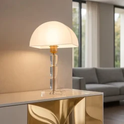 Lampade Da Tavolo-Maytoni prima lampada per tavolo soggiorno oro ottone paralume mezza luna