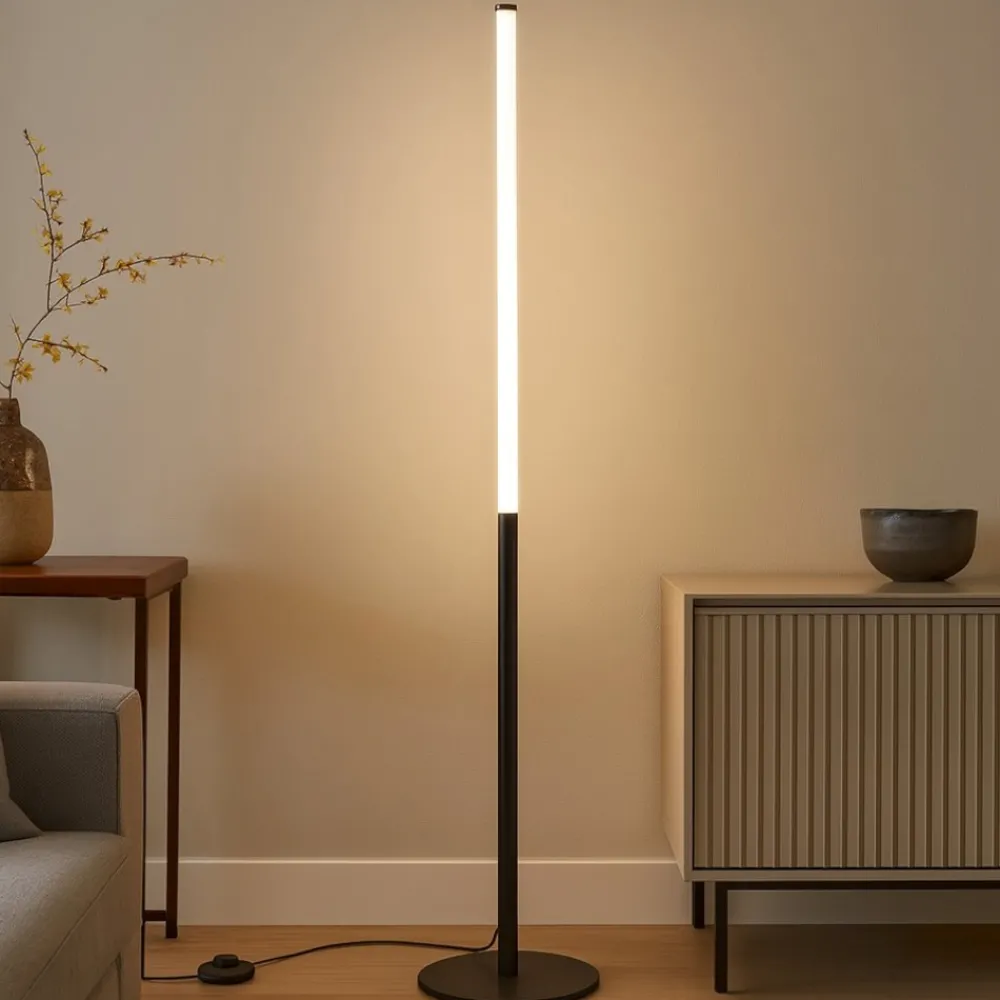 Lampade Da Terra-Maytoni ray lampada da terra moderna led 3000k nera cilindrica