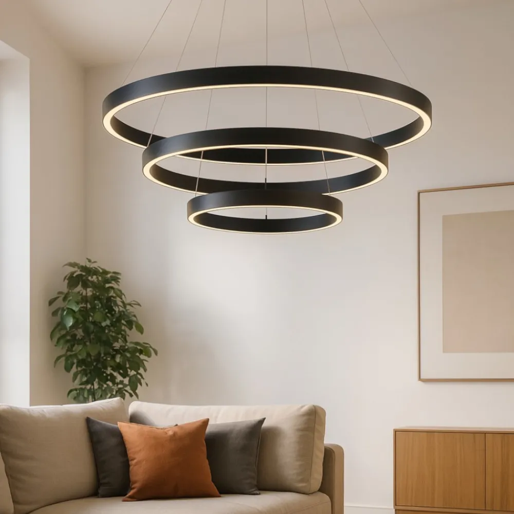 Lampadari Moderni-Maytoni rim lampadario moderno nero circolare led 4000k