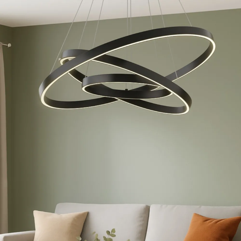 Lampadari Moderni-Maytoni rim lampadario moderno nero con 3 cerchi led 3000k