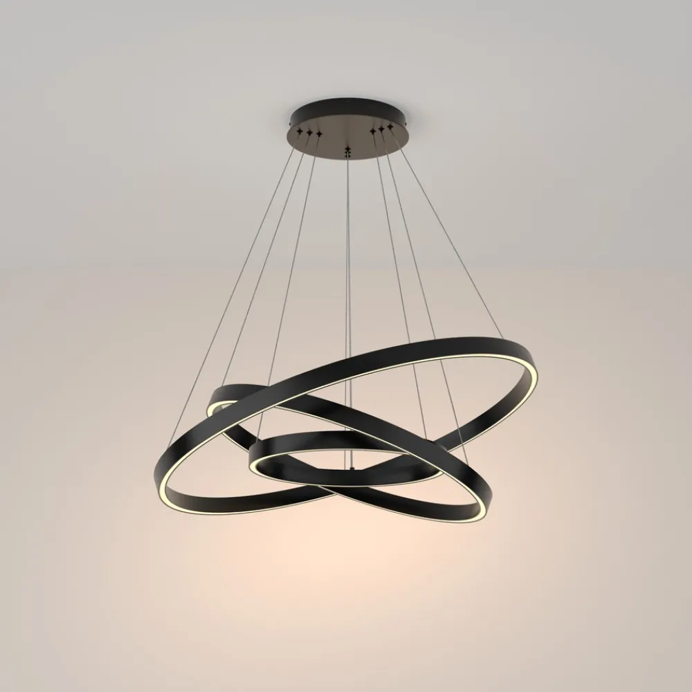 Lampadari Moderni-Maytoni rim lampadario moderno nero con 3 cerchi led 3000k