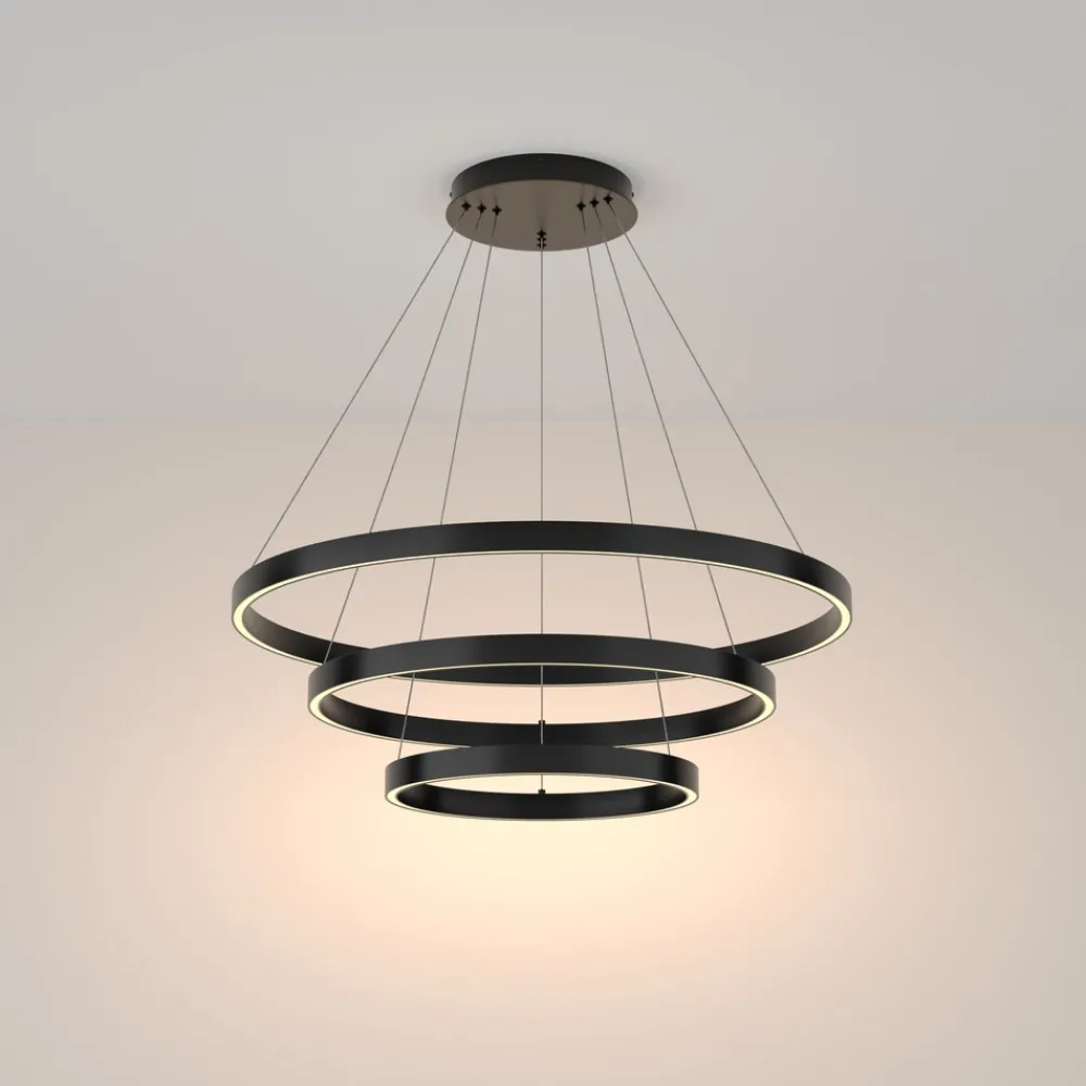 Lampadari Moderni-Maytoni rim lampadario moderno nero con 3 cerchi led 3000k