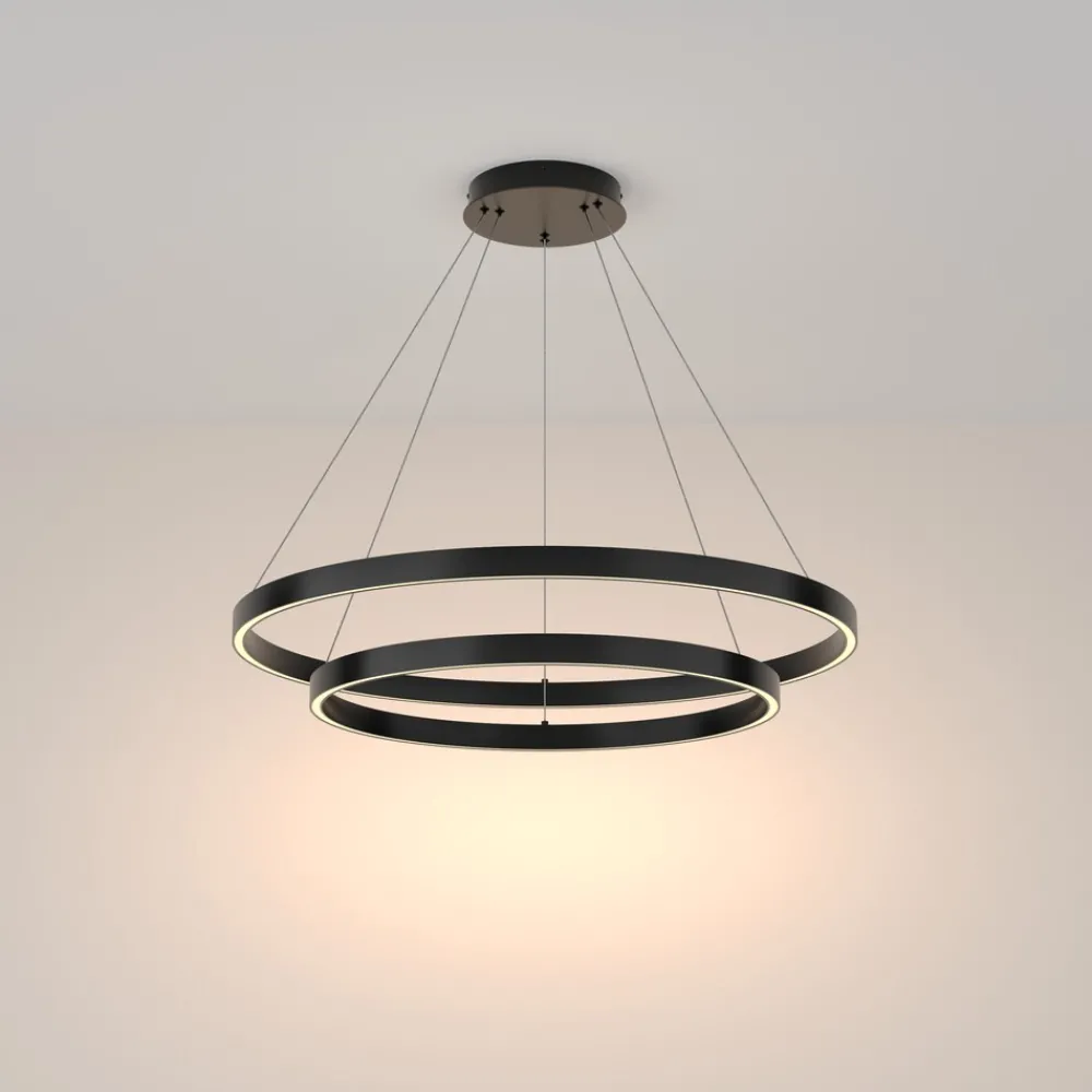 Lampadari Moderni-Maytoni rim lampadario moderno nero con 2 cerchi led 3000k