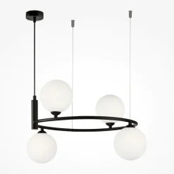 Lampadari Moderni-Maytoni ring lampadario circolare nero sfere vetro bianco per soggiorno moderno