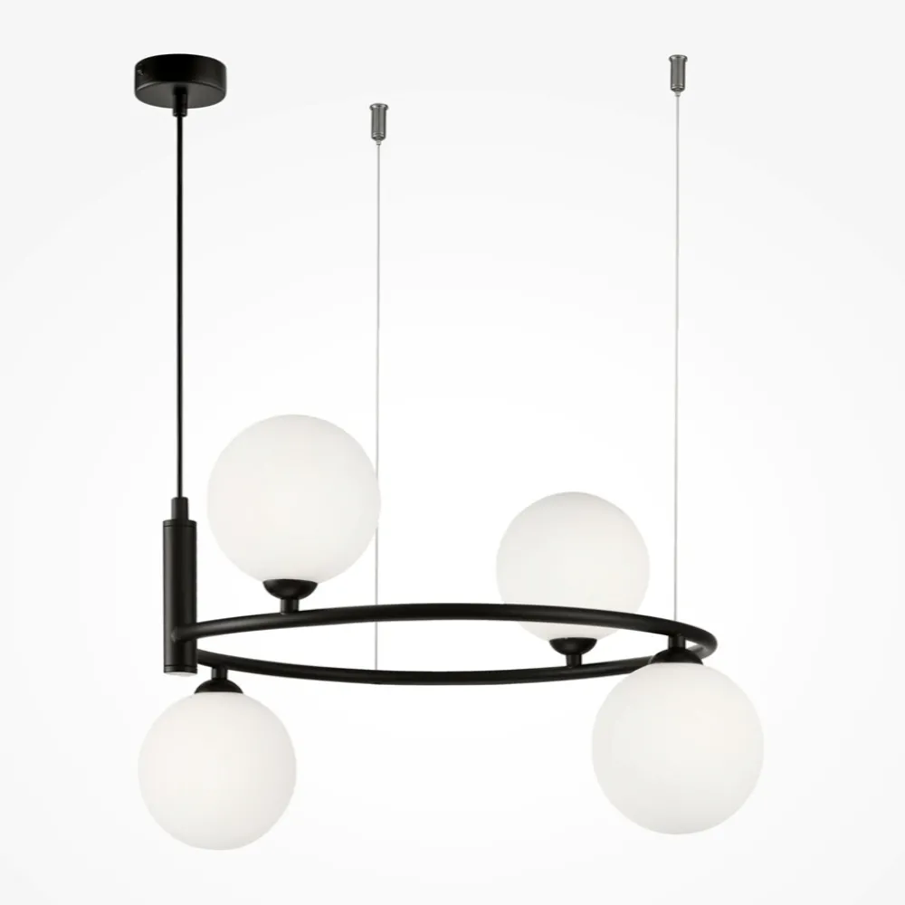 Lampadari Moderni-Maytoni ring lampadario circolare nero sfere vetro bianco per soggiorno moderno