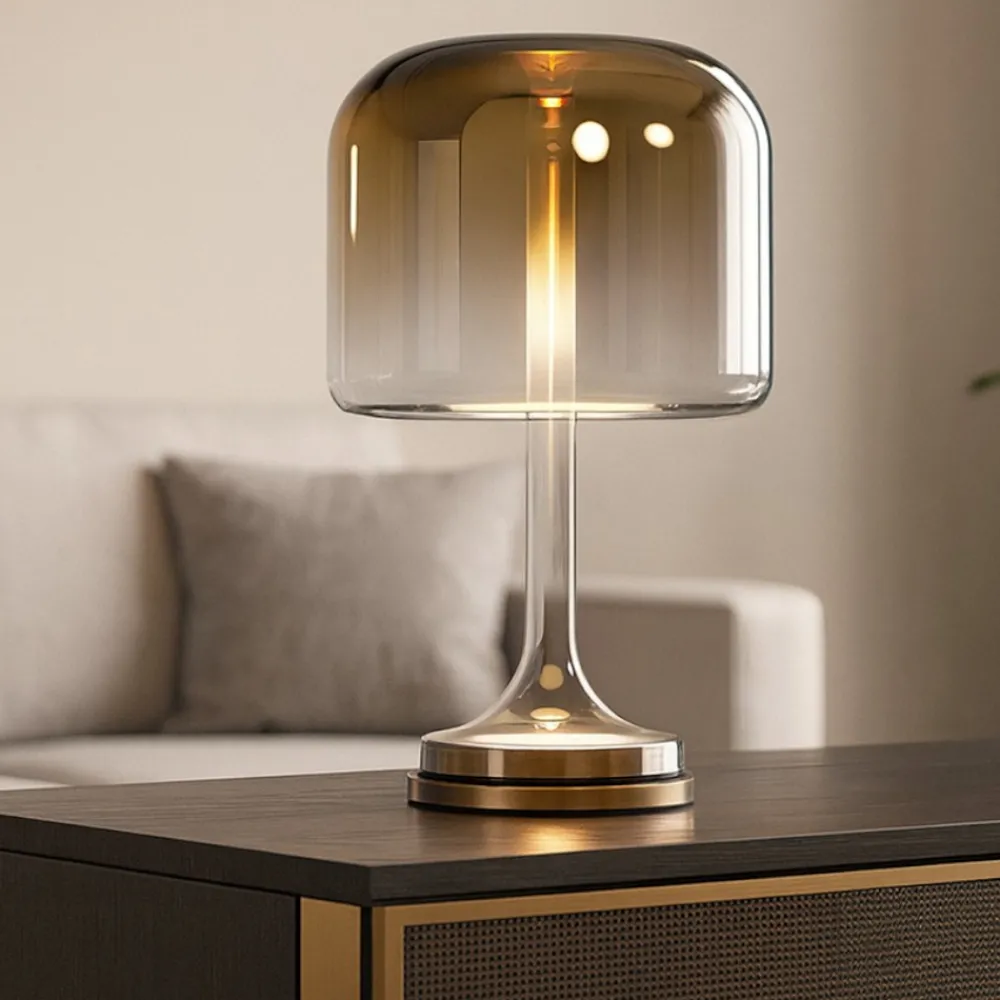 Lampade Da Tavolo-Maytoni spirito lampada da tavolo per salone vetro fume' oro led 18w 3000k dimmerabile