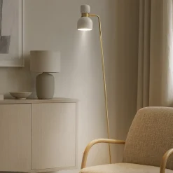 Lampade Da Terra-Miloox fifty piantana ottone vetro bianco orientabile