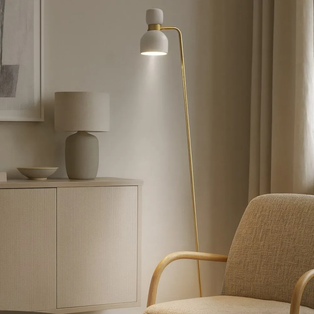 Lampade Da Terra-Miloox fifty piantana ottone vetro bianco orientabile