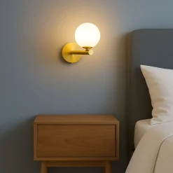 Applique Camera Da Letto-Miloox pomi applique camera da letto metallo oro boccia bianca moderna
