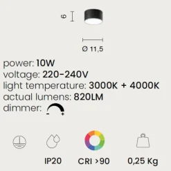 Plafoniere Moderne-Ondaluce Mini plafoniera boiler rotonda nera led 10w 3000k 4000k