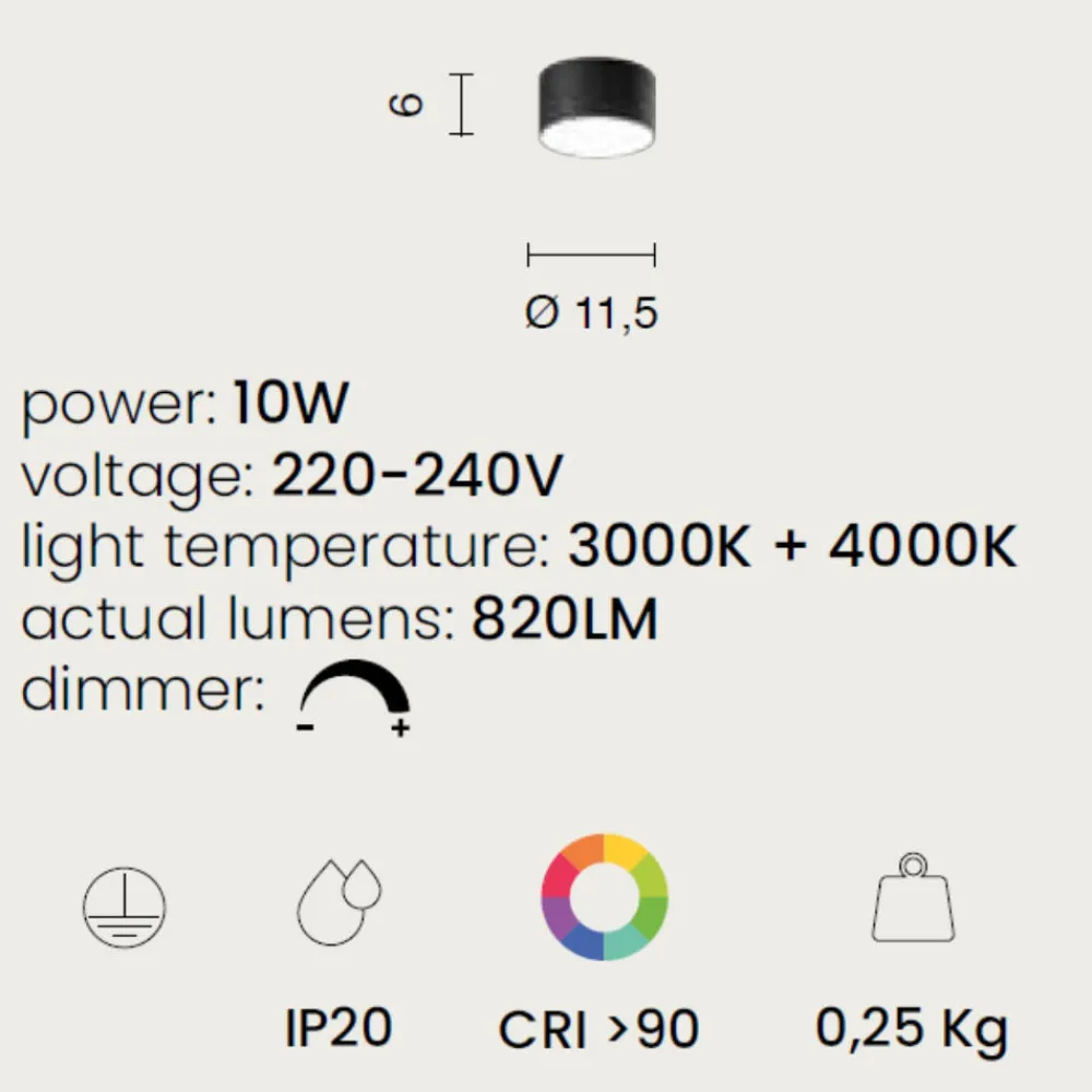 Plafoniere Moderne-Ondaluce Mini plafoniera boiler rotonda nera led 10w 3000k 4000k
