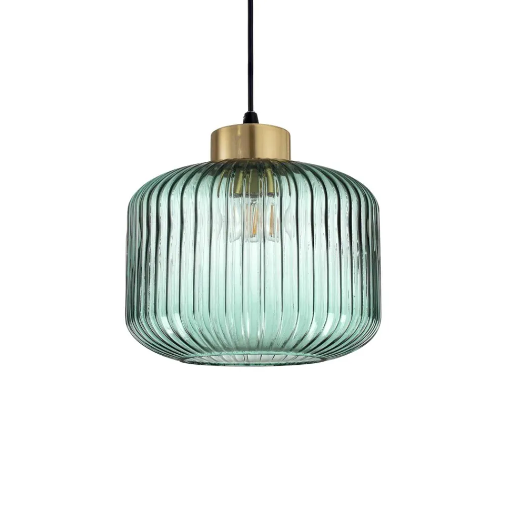 Lampade A Sospensione-Ideal Lux Mint-2 sp1 lampada a sospensione in vetro rigato verde