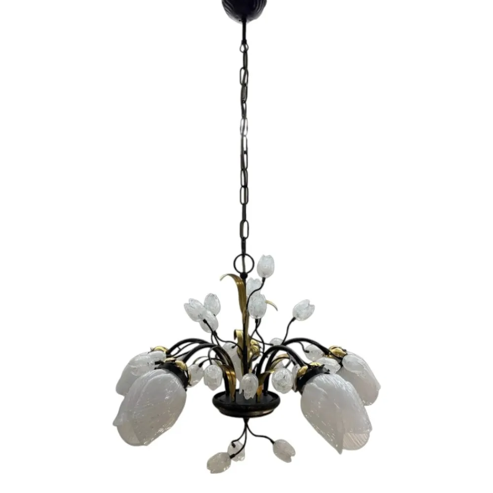 Lampadari Moderni-Selezionato da Mazzolaluce Mm lampadario tulipani ferro battuto con vetri fp per soggiorno