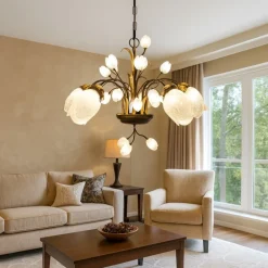 Lampadari Moderni-Selezionato da Mazzolaluce Mm lampadario tulipani ferro battuto con vetri fp per soggiorno