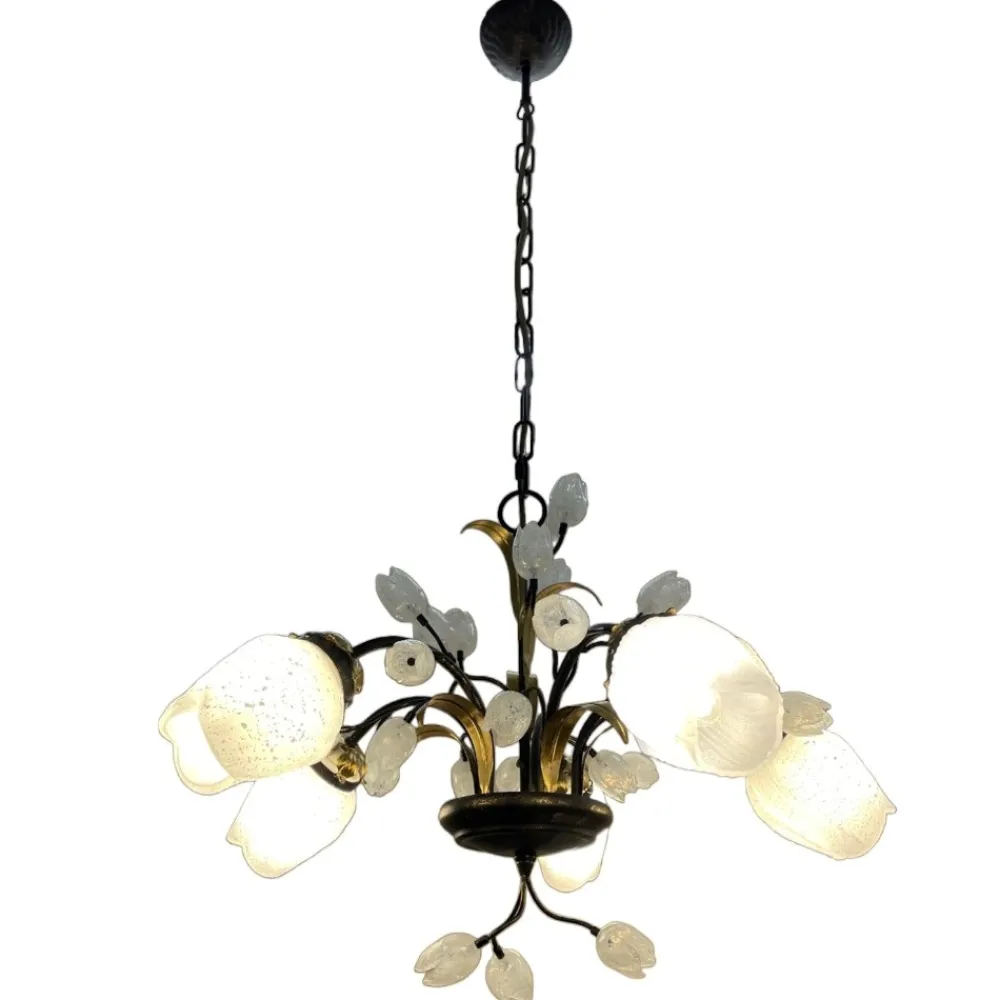 Lampadari Moderni-Selezionato da Mazzolaluce Mm lampadario tulipani ferro battuto con vetri fp per soggiorno