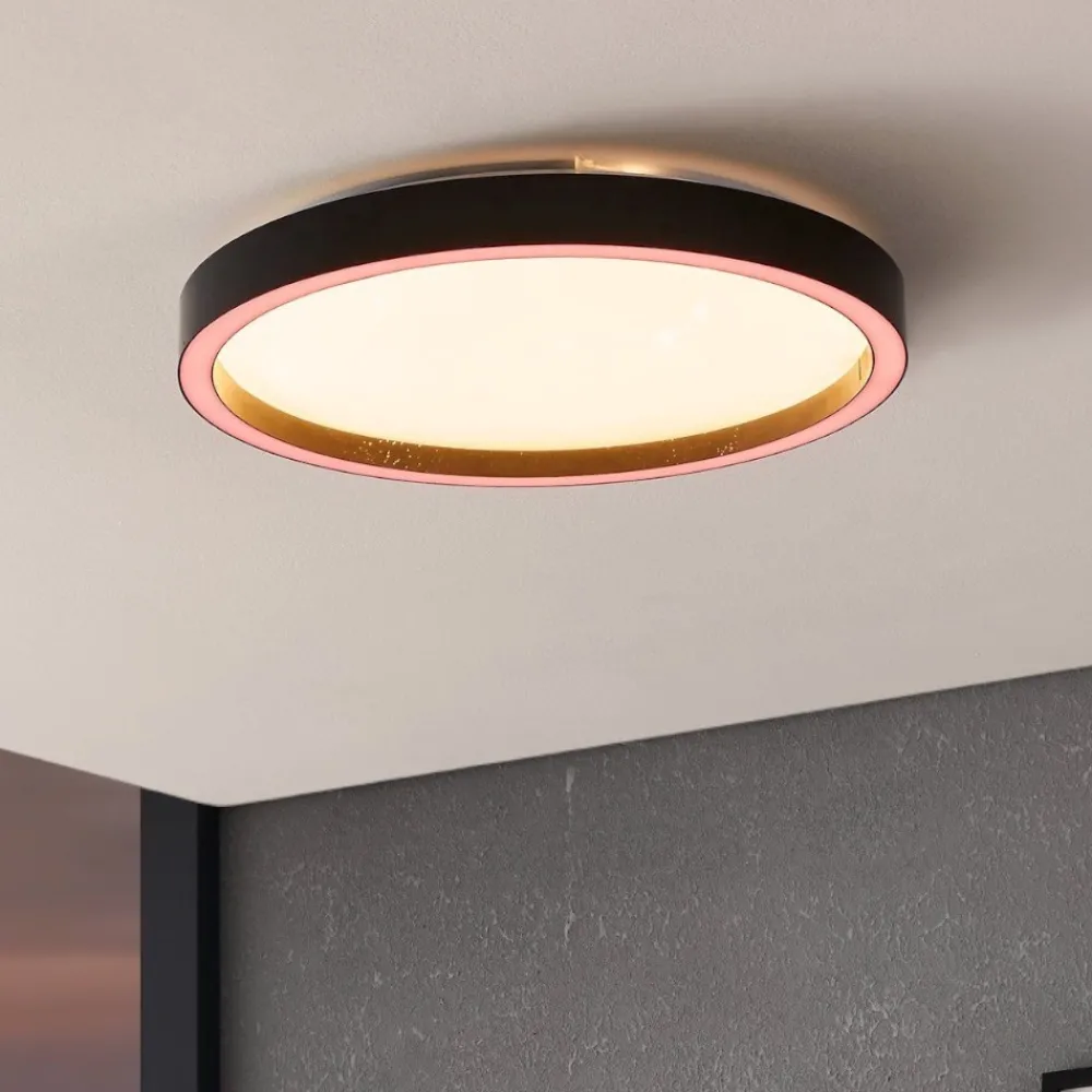 Plafoniere Moderne-Eglo Montemorelos z plafoniera nera moderna led rgb da 2700k a 6500k smart