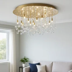 Plafoniere Moderne-Ideal Lux Moonlight pl15 oro plafoniera sfere di vetro cristallo molato