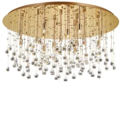 Plafoniere Moderne-Ideal Lux Moonlight pl15 oro plafoniera sfere di vetro cristallo molato