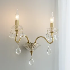 Applique Da Parete-Ideal Lux Negresco ap2 applique cristallo oro due bracci