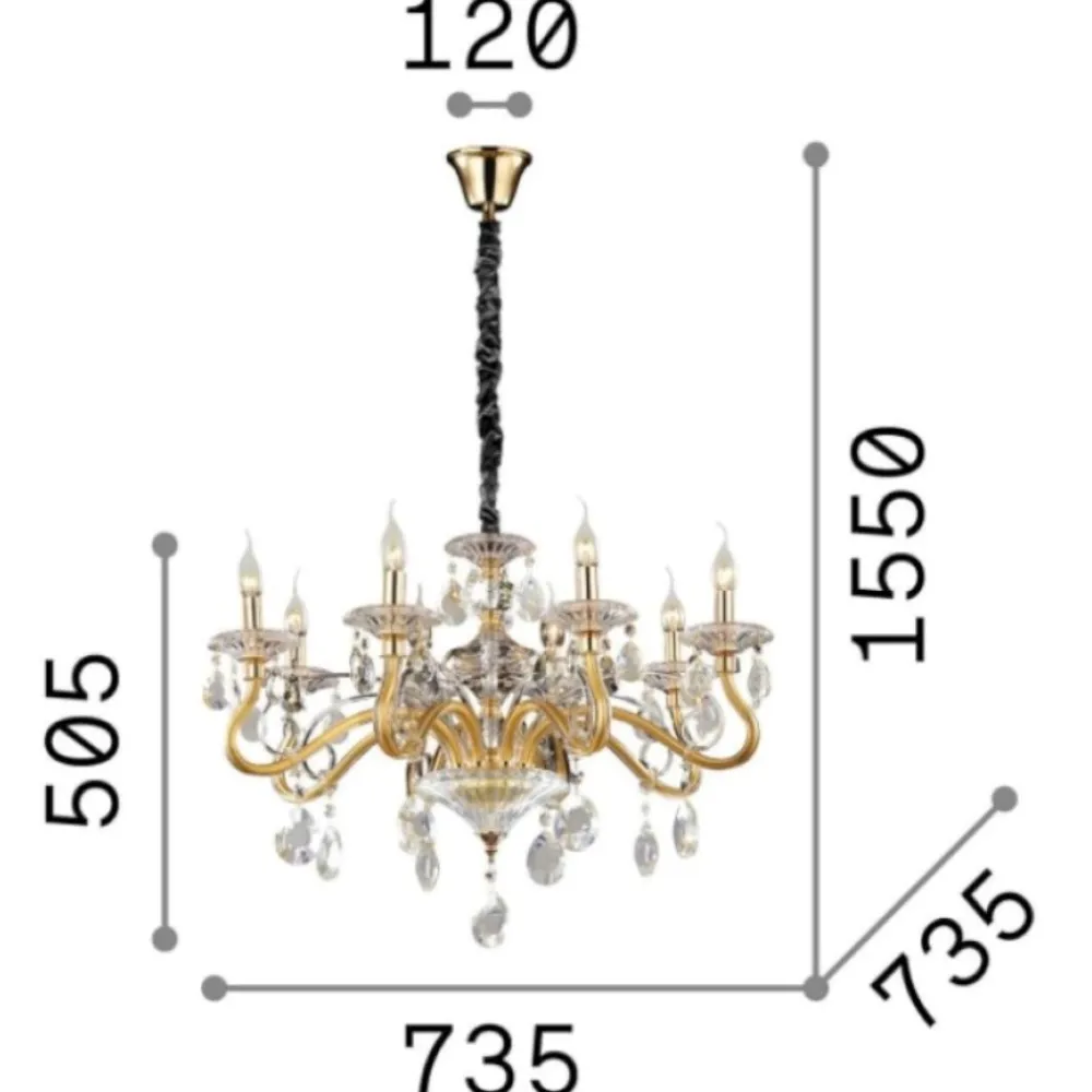 Lampadari Moderni-Ideal Lux Negresco sp8 lampadario di cristallo goccia oro 8 bracci