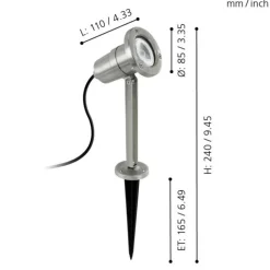 Faretti Da Esterno-Eglo Nema faretto a picchetto grigio per giardino orientabile