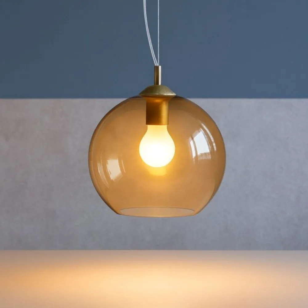 Lampade A Sospensione-Ideal Lux Nemo sp1 d20 lampada a sospensione vetro sfera ambra