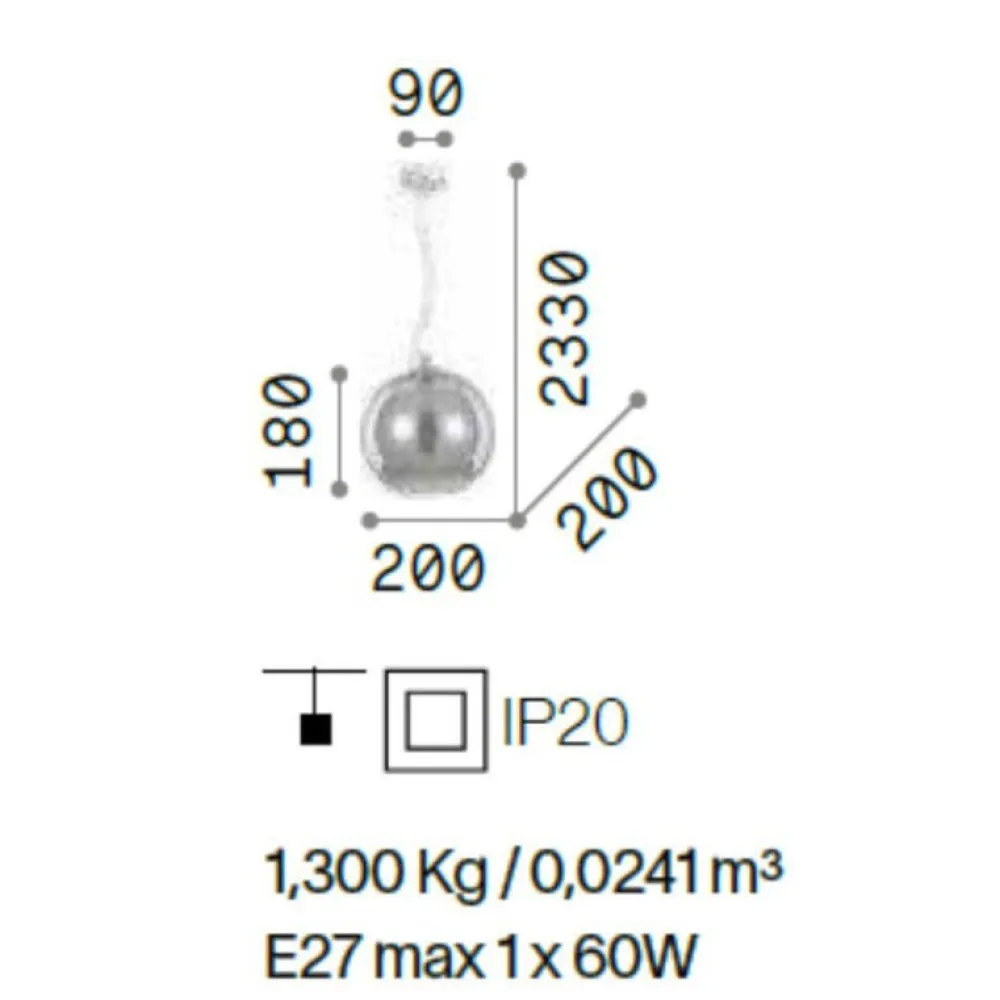 Lampade A Sospensione-Ideal Lux Nemo sp1 d20 lampada a sospensione vetro sfera ambra