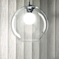 Lampadari Moderni-Ideal Lux Nemo sp1 d40 lampadario sfera in vetro trasparente