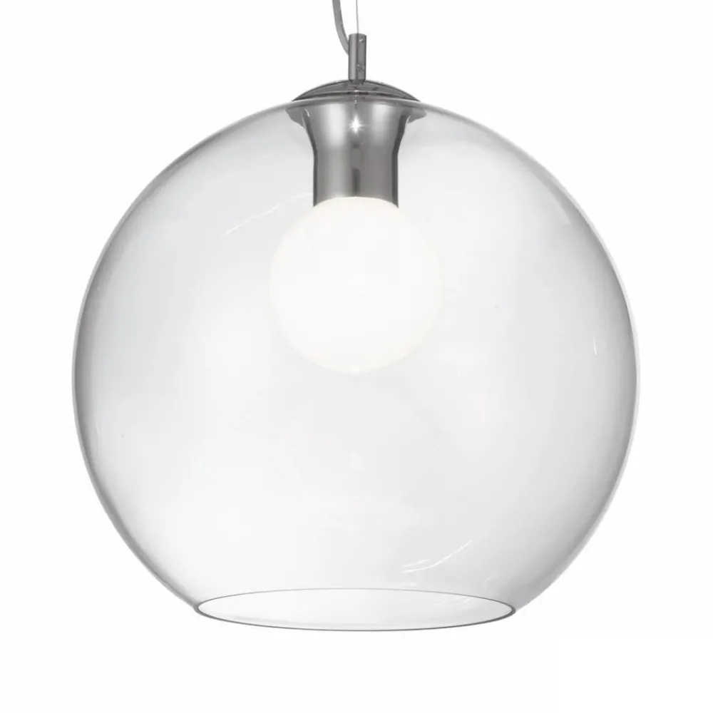 Lampadari Moderni-Ideal Lux Nemo sp1 d40 lampadario sfera in vetro trasparente