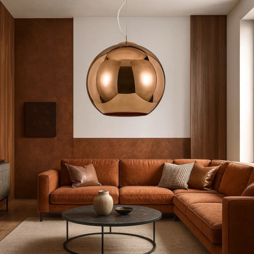 Lampadari Moderni-Ideal Lux Nemo sp1 d40 lampadario boccia di vetro rame specchiato