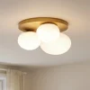 Plafoniere Moderne-Ideal Lux Ninfea pl3 plafoniera ottone 3 sfere vetro bianco per interni